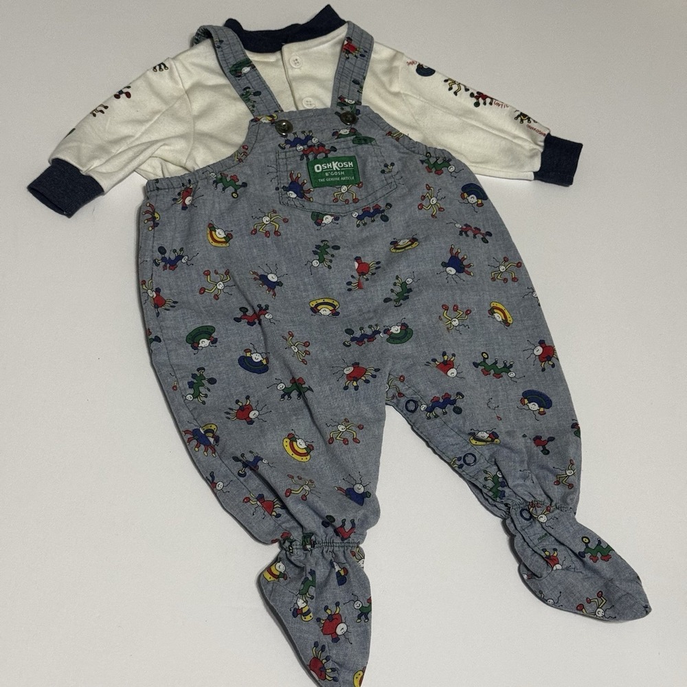 Vtg Baby Oshkosh Vestbak Osh Kosh Bugs Rock Print Overalls 3-6 Months Cotton 90s